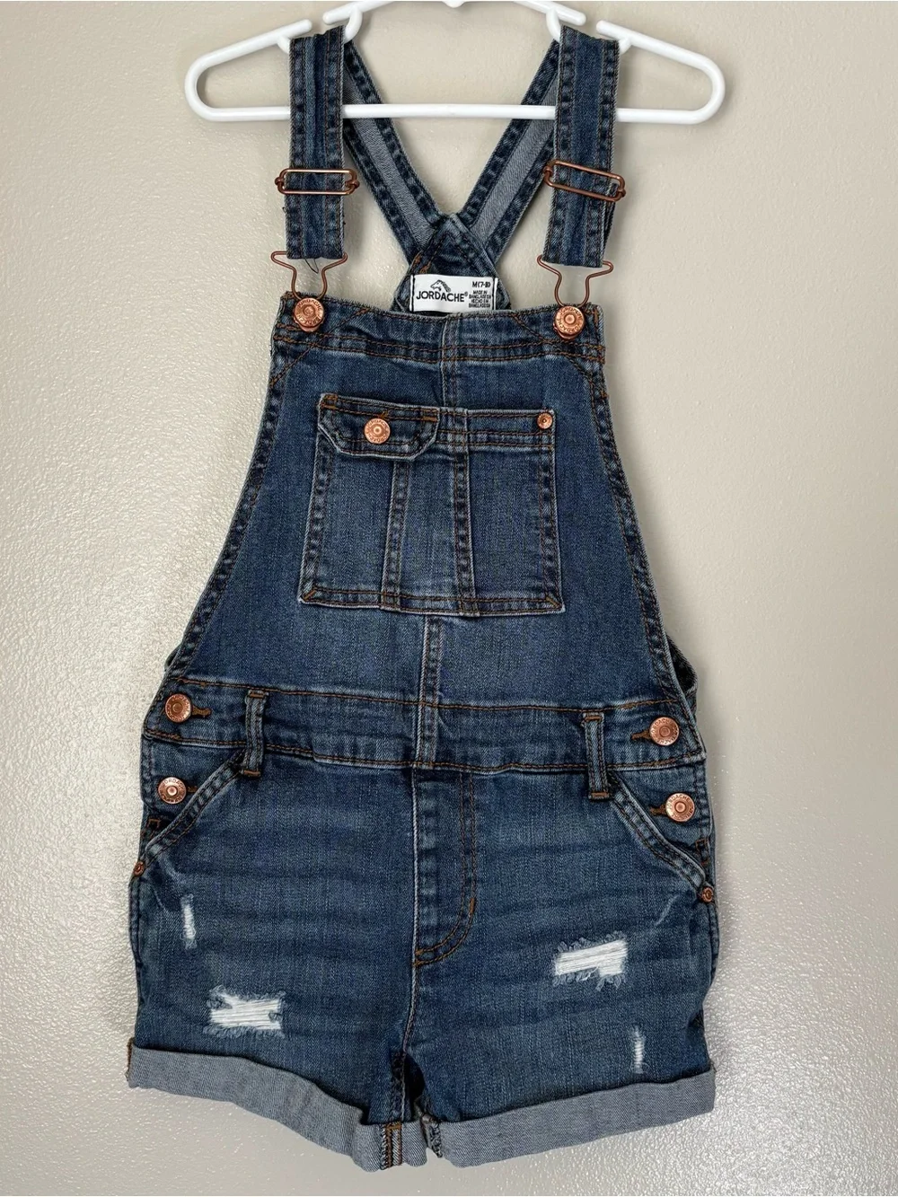 Jordache Dark Blue Denim Short Overalls with Rolled Cuffs